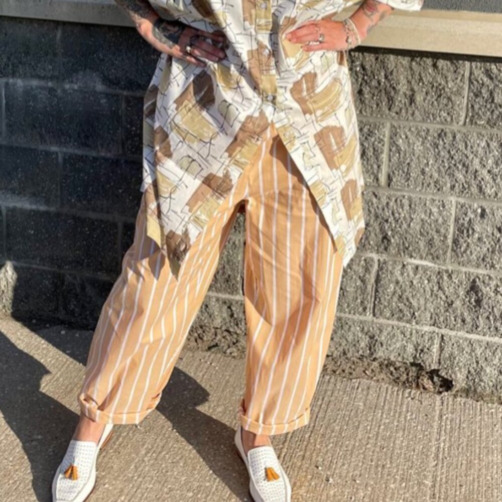 Red Sky Striped Barrel Wide Leg Cotton Pants 3XL